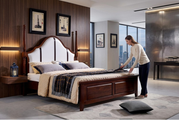 Slaapkamer Bedden Dubbel Bedframe Hout Tweepersoonsbed Gestoffeerd Bed