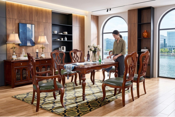 Compleet eetkamerset: eettafel + 6 stoelen, eetkamerset, eetgroep houten tafel tafels 7-delig
