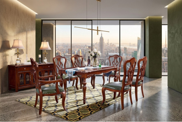 Compleet eetkamerset: eettafel + 6 stoelen, eetkamerset, eetgroep houten tafel tafels 7-delig