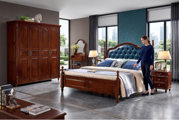 Slaapkamer set 4-delig Klassiek Bed + 2x Nachtkastjes Kledingkast