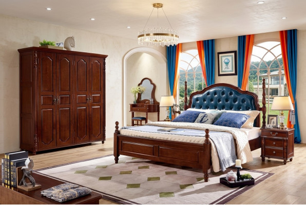 Slaapkamer set 4-delig Klassiek Bed + 2x Nachtkastjes Kledingkast