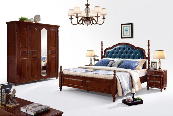 Slaapkamer set 4-delig Klassiek Bed + 2x Nachtkastjes Kledingkast