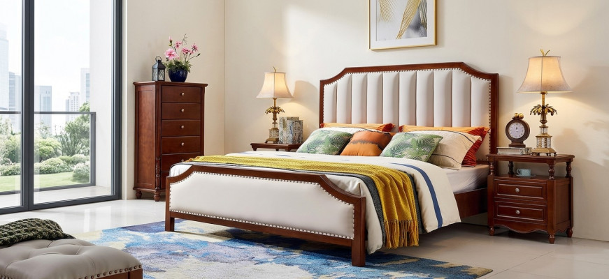 Bed 2x Nightstands 3-piece Bedroom Set Design Classic Luxury