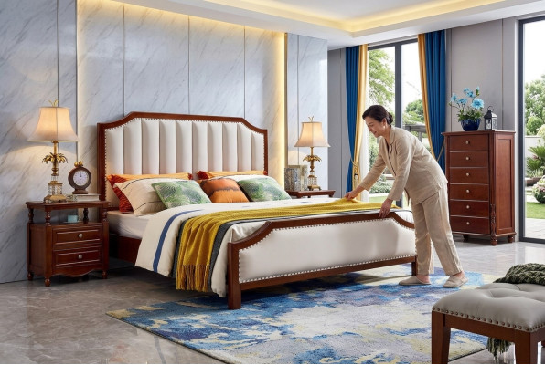 Luxe slaapkamer bed tweepersoons houten bedframe meubels ontwerp bedden.