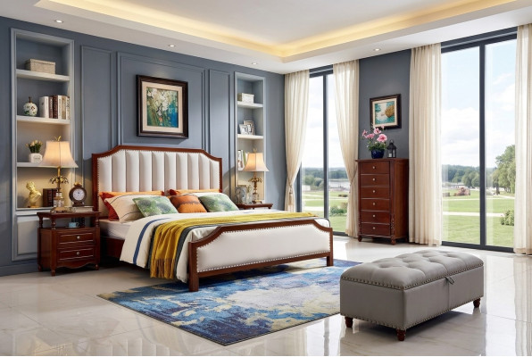 Luxe slaapkamer bed tweepersoons houten bedframe meubels ontwerp bedden.