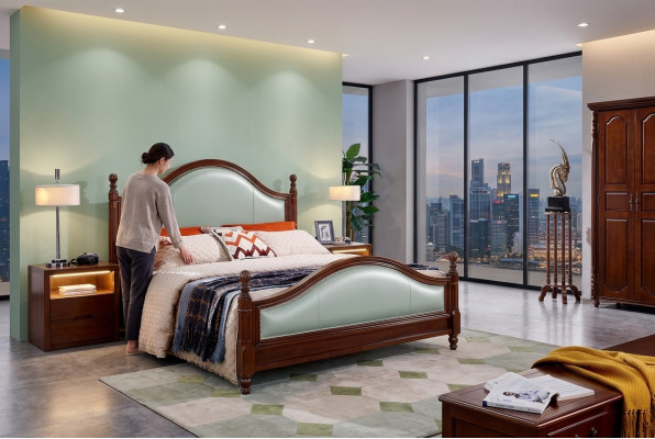 Bed dubbel bed houten bed meubels massief hout slaapkamer houten bedden