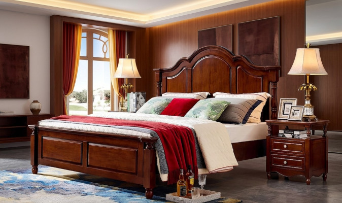Klassiek tweepersoonsbed slaapkamer bed meubels hout bed massief bruin