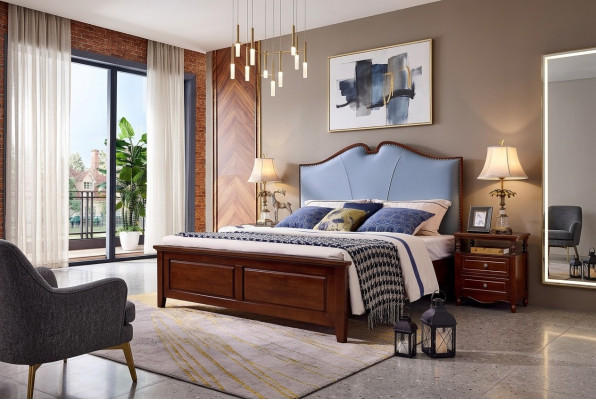 Tweepersoons luxe slaapkamer houten bed gestoffeerd bedframe meubels