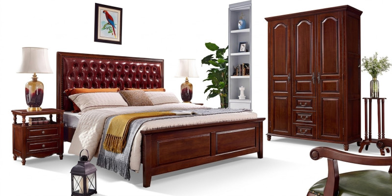 Ontwerp klassieke bedmeubels Bed 2 nachtkastjes 3-delige slaapkamerset