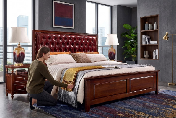 Tweepersoonsbed Slaapkamer Houten Gestoffeerd Bedframe Meubelontwerp Barok