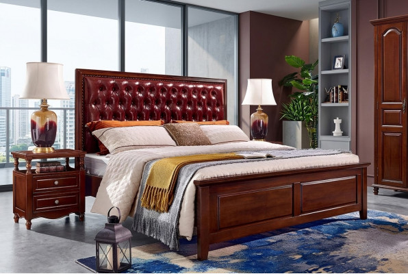 Tweepersoonsbed Slaapkamer Houten Gestoffeerd Bedframe Meubelontwerp Barok