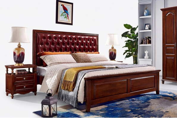 Tweepersoonsbed Slaapkamer Houten Gestoffeerd Bedframe Meubelontwerp Barok