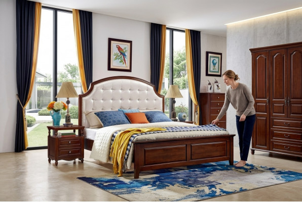 Bed Meubels Hout Ontwerp Bedden Massief Tweepersoonsbed Slaapkamer klassiek