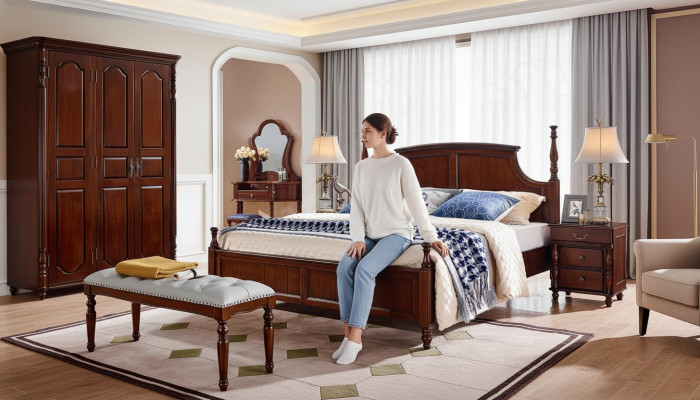 Bedden Massief Tweepersoonsbed Bed Meubels Hout Ontwerp Slaapkamer Klassiek