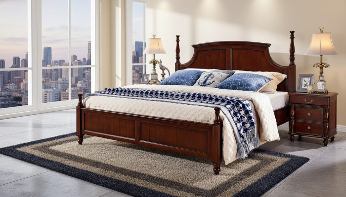 Bedden Massief Tweepersoonsbed Bed Meubels Hout Ontwerp Slaapkamer Klassiek
