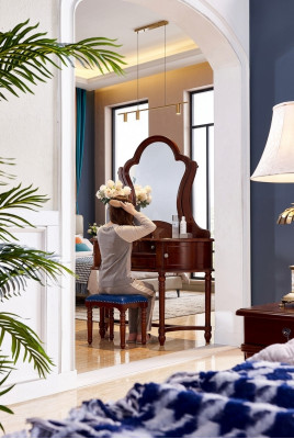 Klassiek massief houten meubilair 2-delig luxe kaptafel kruk slaapkamer