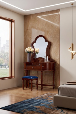 Klassiek massief houten meubilair 2-delig luxe kaptafel kruk slaapkamer