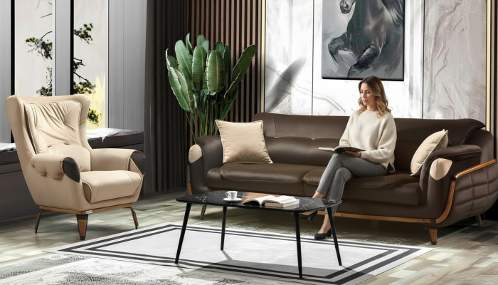 Bank 3-zits fauteuil design gestoffeerde stoel klassiek ontwerp woonkamer