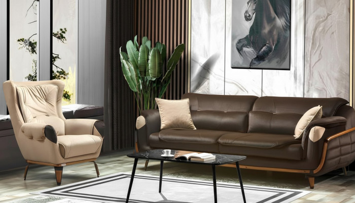 Bank 3-zits fauteuil design gestoffeerde stoel klassiek ontwerp woonkamer
