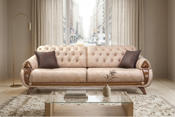 Bankstel driezits bank gestoffeerd ontwerp zitbanken kamer meubels leer