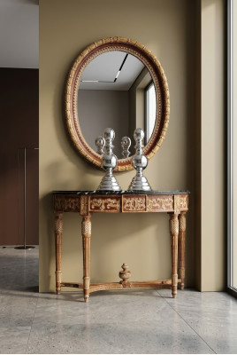 Hout Italiaanse meubels 2-delige set meubels in barokstijl, console tafel met spiegel Nieuw.