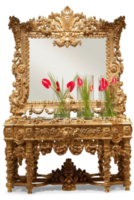Console Sideboard Tafel Ladenkast Echt hout Snijwerk Spiegel Antieke Stijl Italië