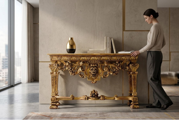 Console tafel meubels hout console Italiaanse inrichting massief houten ladekast nieuw