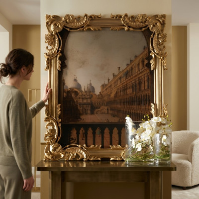 Spiegel met gesneden lijst in goud Barok Rococo Italiaanse wandspiegel Nieuw