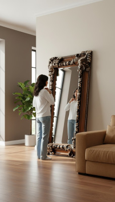 Klassieke designspiegel Italiaanse wandspiegel Houten staande wandspiegel Nieuw