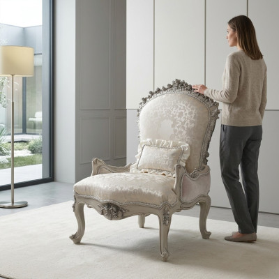 Luxe fauteuil gestoffeerde troon barok rococo echt hout Italiaanse meubels éénzits