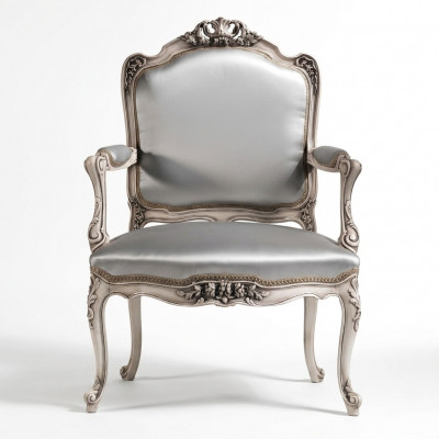 Eetkamerstoelen Luxe fauteuil Stoel Hout Zilver Troon Barok Woonkamermeubels