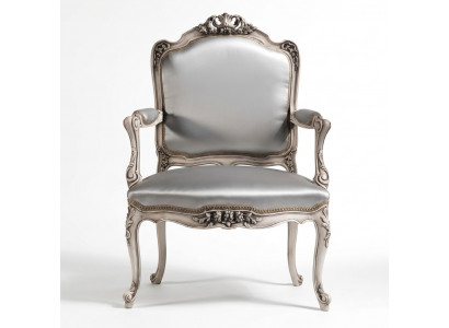 Eetkamerstoelen Luxe fauteuil Stoel Hout Zilver Troon Barok Woonkamermeubels
