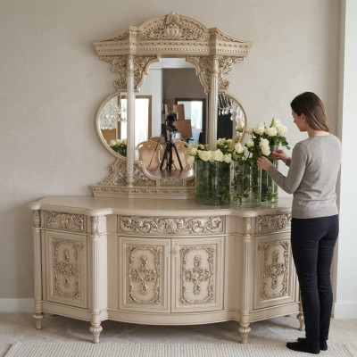 Commode dressoir commodes spiegel set echte houten Italiaanse meubels antieke stijl