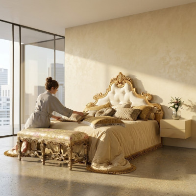 Chesterfield bed luxueuze bedden hout Italiaanse meubels tweepersoonsbed poster nieuw