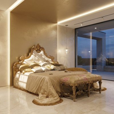 Chesterfield bed luxueuze bedden hout Italiaanse meubels tweepersoonsbed poster nieuw