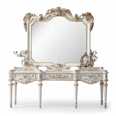 Luxe witte console tafel en spiegel met gesneden frame