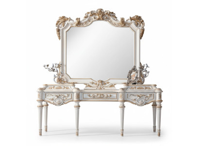 Luxe witte console tafel en spiegel met gesneden frame