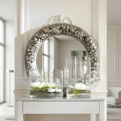 Wandspiegel Spiegel Rund Spieglein Silber Barock Rokoko Möbel Italien Holz Wandspiegel Spiegel Rond Spieglein Zilver Barok Rococo Meubels Italië Hout