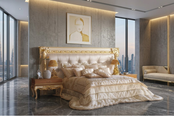 Chesterfield bed tweepersoonsbed luxe bedden poster hout Italiaanse meubels nieuw