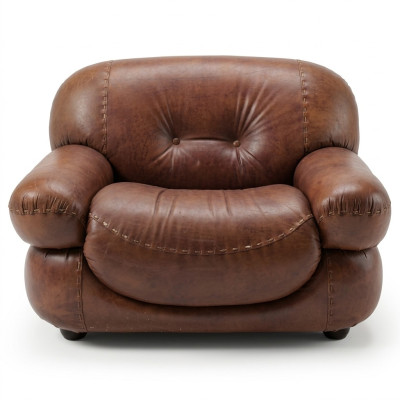 Vintage lederen fauteuil woonkamer echt leer bekleding televisie Italiaanse meubels nieuw