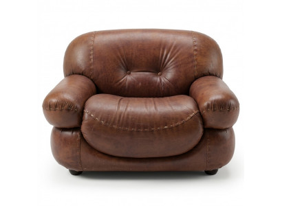 Vintage lederen fauteuil woonkamer echt leer bekleding televisie Italiaanse meubels nieuw