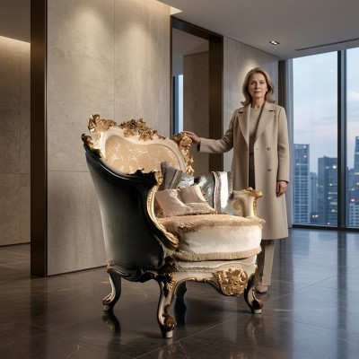 Luxe gesneden fauteuil in klassieke stijl voor de woonkamer.