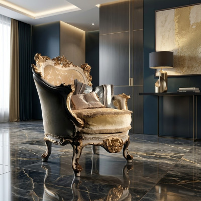 Luxe gesneden fauteuil in klassieke stijl voor de woonkamer.
