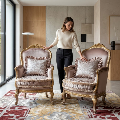 Fauteuil Leesstoel Leunstoel Oorfauteuil Luxe bank Beklede Italiaanse meubels