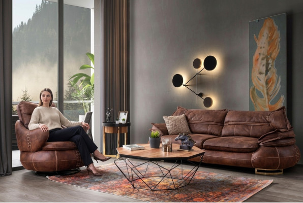 Luxe Amerikaanse westerse bankstelbank Loft meubelset 3+1 zits bank fauteuil 2-delig. Nieuw
