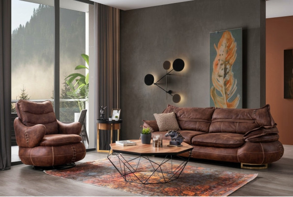 Luxe Amerikaanse westerse bankstelbank Loft meubelset 3+1 zits bank fauteuil 2-delig. Nieuw