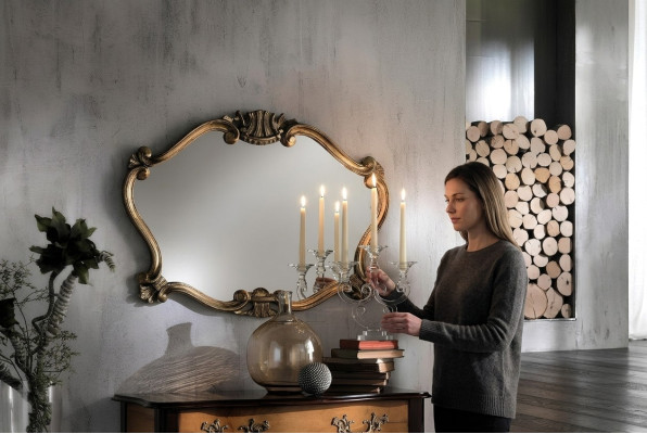 Italiaanse klassieke designer spiegel wandspiegel met bronzen bladeren barok