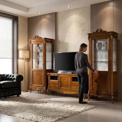 Woonkamer 2x vitrine woonkamer kasten design tv Modern vitrine set 3-delig