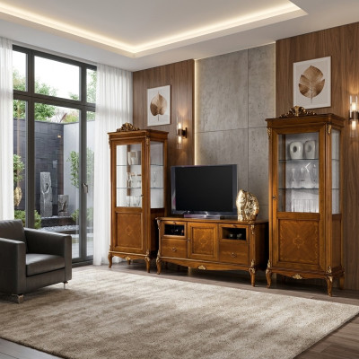 Woonkamer 2x vitrine woonkamer kasten design tv Modern vitrine set 3-delig