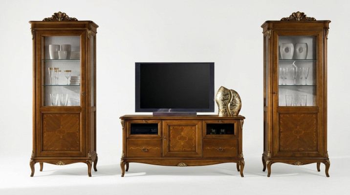 Woonkamer 2x vitrine woonkamer kasten design tv Modern vitrine set 3-delig